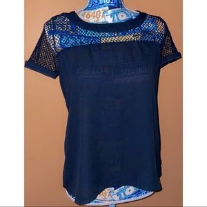 NWOT:Rue21 Black Chiffon Cutout Mesh Short Sleeve Top